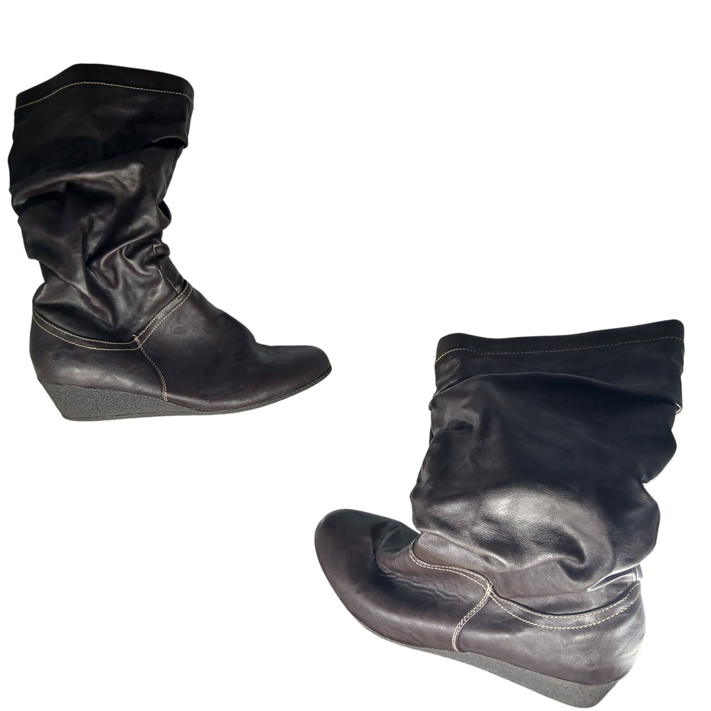 I Love Comfort Harlow Brown Slouch Wedge Boots Faux Fur Lined Womens 11M 27420‎